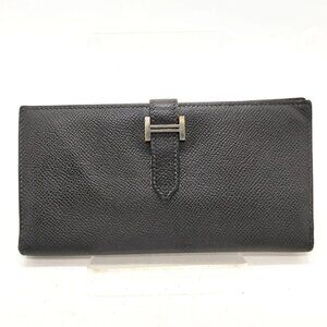 $3795 Authentic HERMES Made in FRANCE Unisex Black Leather Bifold Long Wallet
